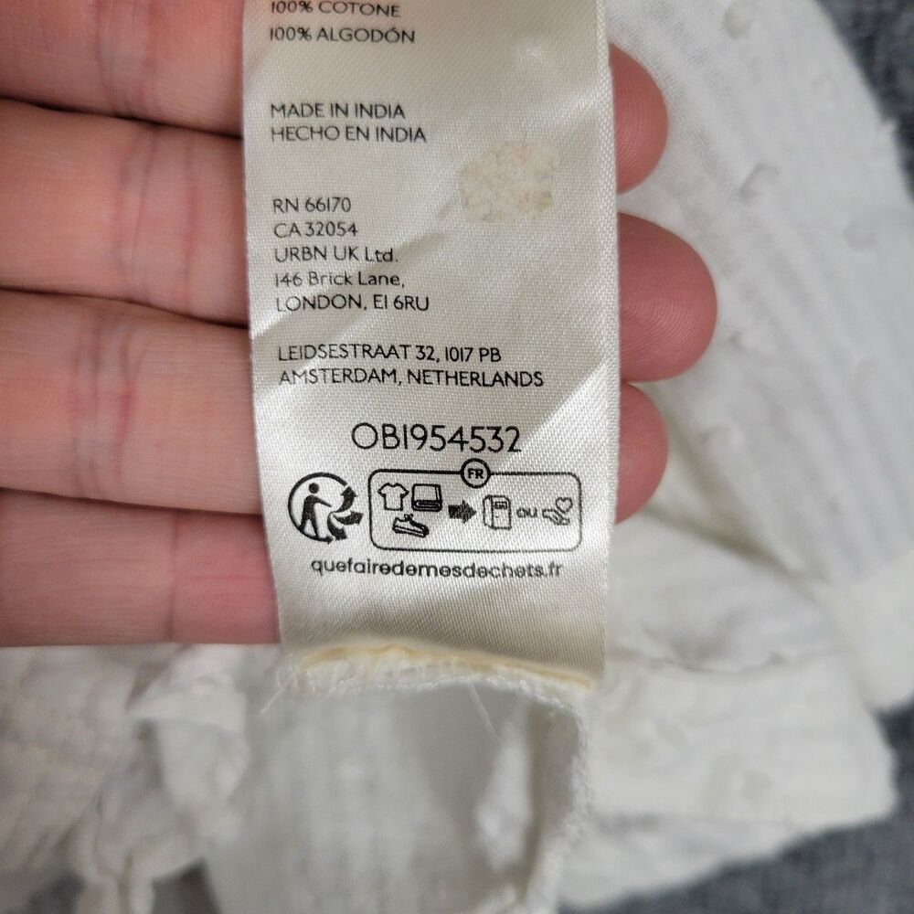 PILCRO Oversized Ruffled Blouse White Swiss Dot Striped Button Up Top SIZE XL - Picture 13 of 15